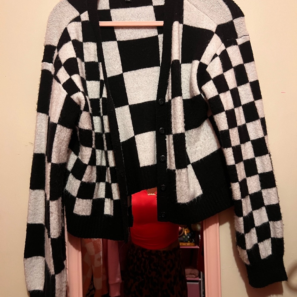 Vans Black and White Checkered Cardigan Sweater